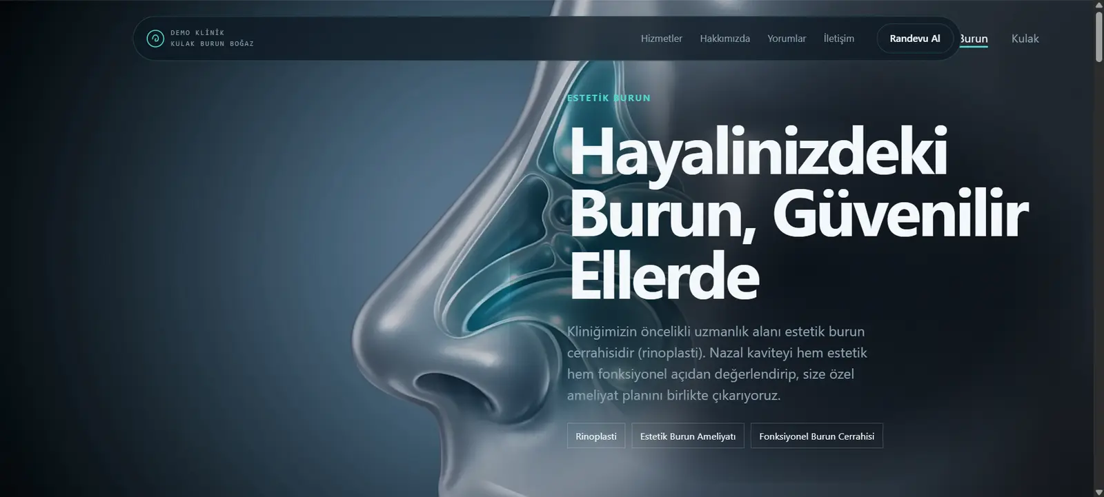 Kaydırdıkça anlatan klinik sitesinden bir ekran